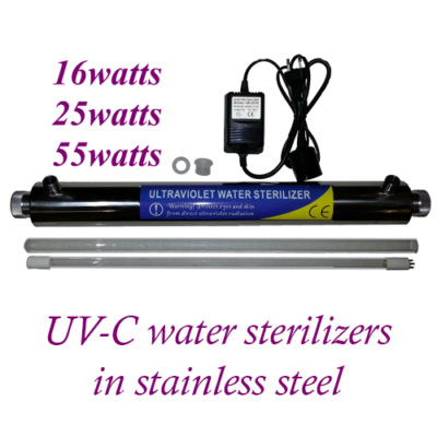 UV-C water sterilizers in stainless steel